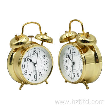 Alarm clock factory 4 inch retro metal double bell electroplated gold